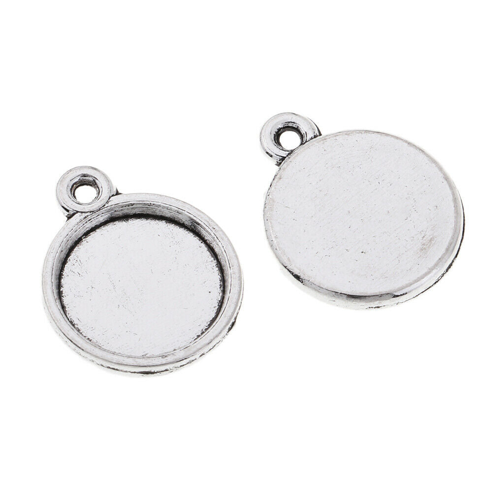 50Pcs Round Bezel Pendant Trays with Dome Tiles Cabochon, Blanks Cameo Bezel