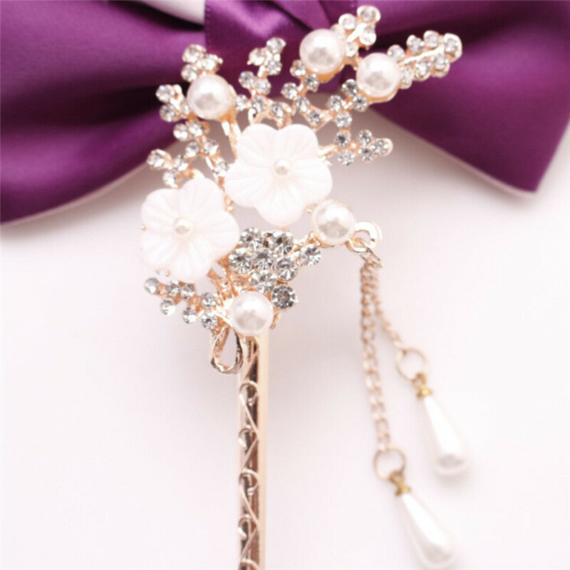 Women Elegant Flower Wedding  Hair Pin Colorful Hairpin Rhinestone Hair S.l8