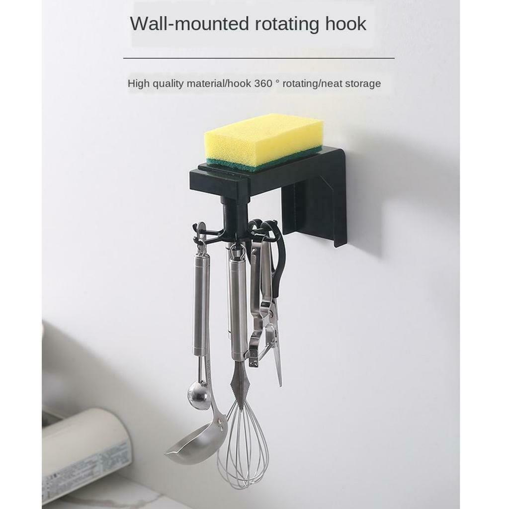 Rotating Utensil Holder Rack Kitchen Organizer Self Adhesive Space Saver