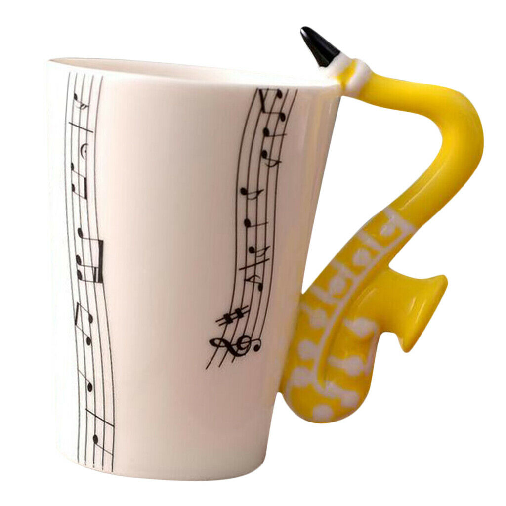 Ceramic Cup Coffee Mug Instrument Mug Creative Gift Yellow Saxophone Stave