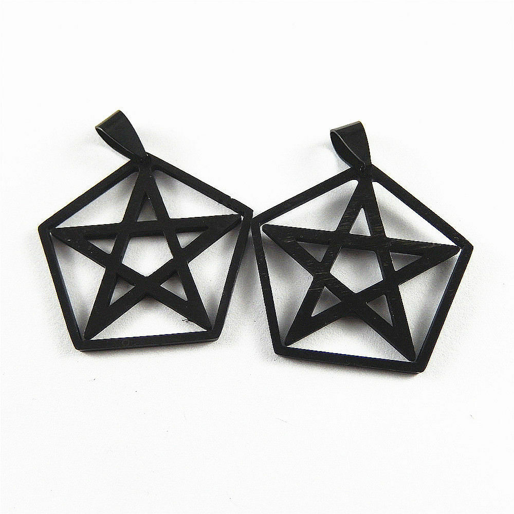 5 pcs Black Stainless Steel Pentagon Charm Star Hollowed Pendant DIY 31*31*1mm