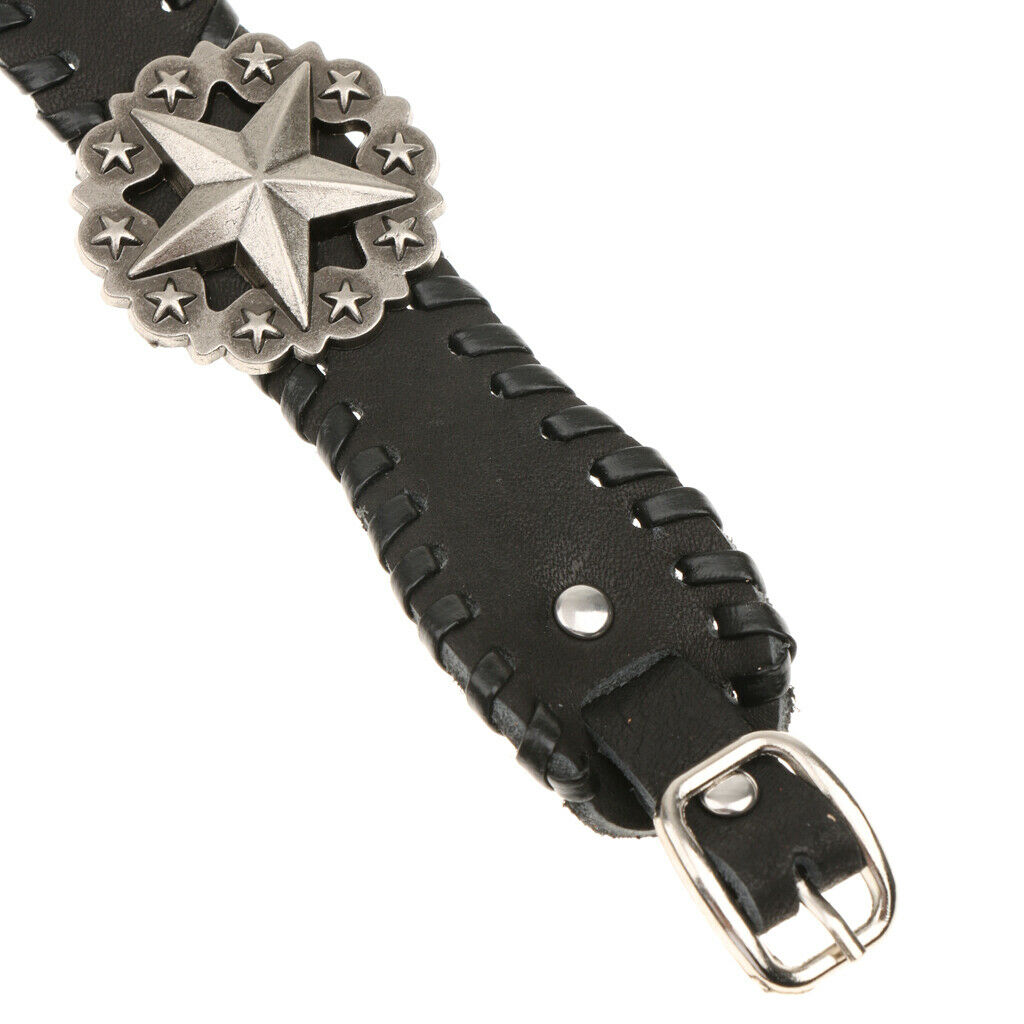 Black Retro Braided Mens Wide Leather Wristband Pentagrams Bangle Bracelet