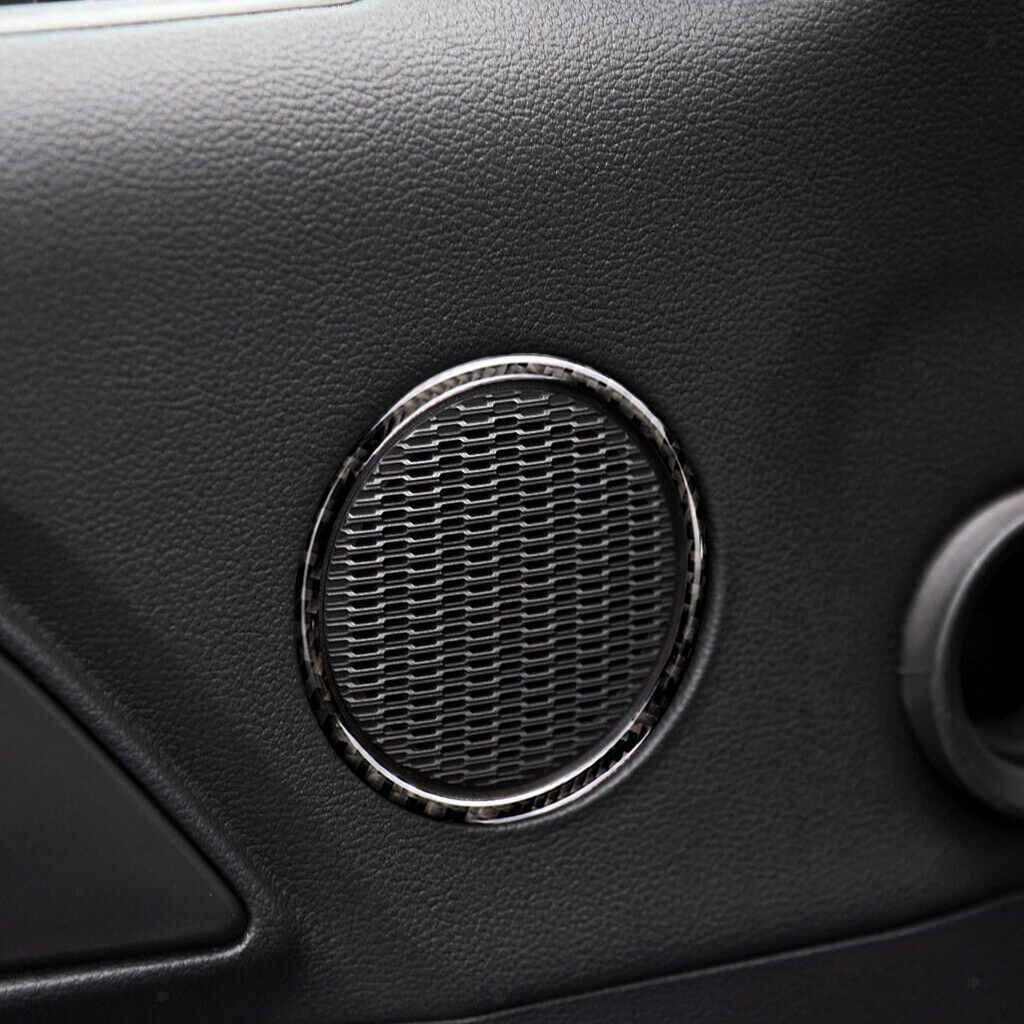 2PCS Carbon Fiber Door Car Speaker Sound Cover Ring For Ford Mustang 2015-17