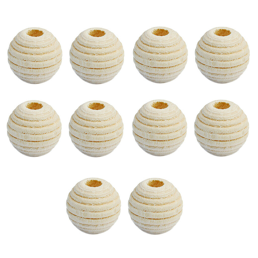 50pcs Striped Engraved Unfinished Wood Round Wooden Beads for Crafts 12mm