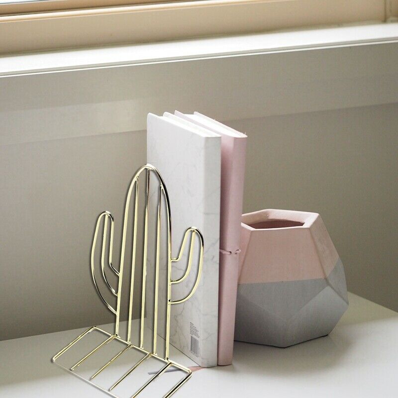 2PCS/Pair Creative Cactus Shaped Metal Bookends Book Support Stand Desk OrganiG3
