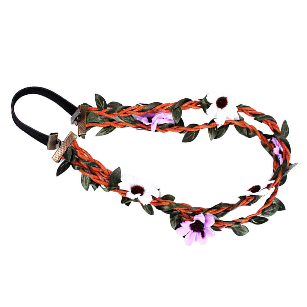 Retro Flower Leaf Garland Hairband Multicolor Bridal Wreath Elastic Headband