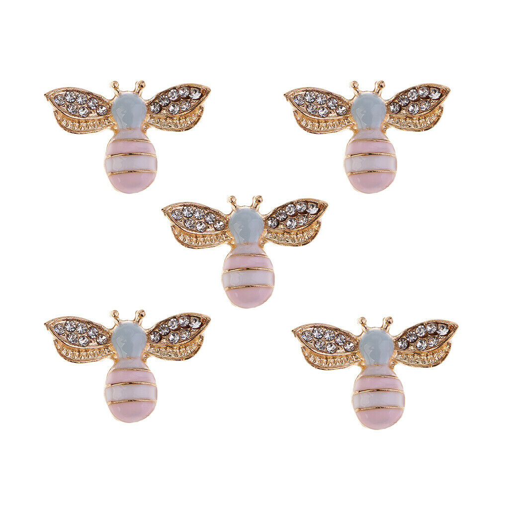 5Pcs Cute Bee Metal Rhinestone Buttons Embellishments DIY Phone Case Decor 25mm