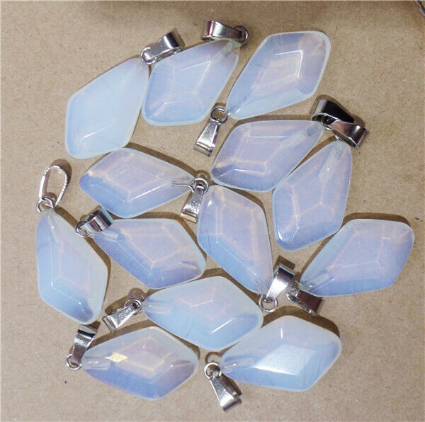 15Pcs 24x15x6mm White Opal Faceted Shield Pendant Bead DIY Jewelry Making HH9592