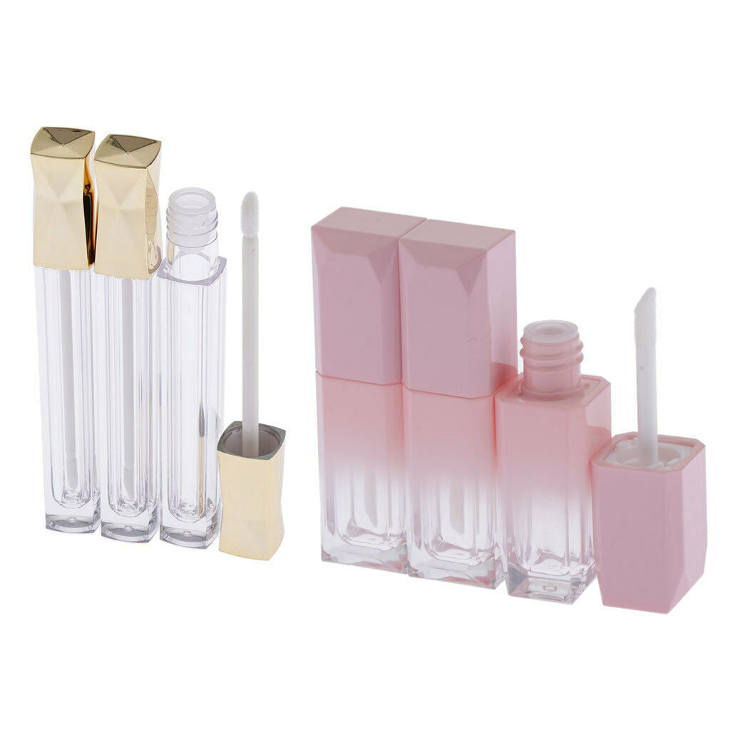 6x Pink Golden Empty Lip Gloss Tubes Travel Portable 5ml Lip Tint Containers