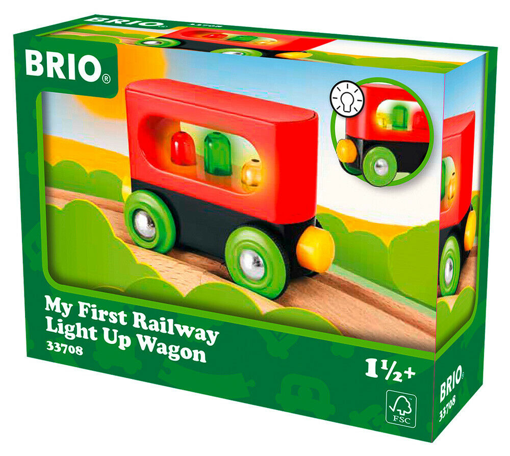 33708 BRIO My First Wooden Railway Light Up Wagon Age 18 Months+