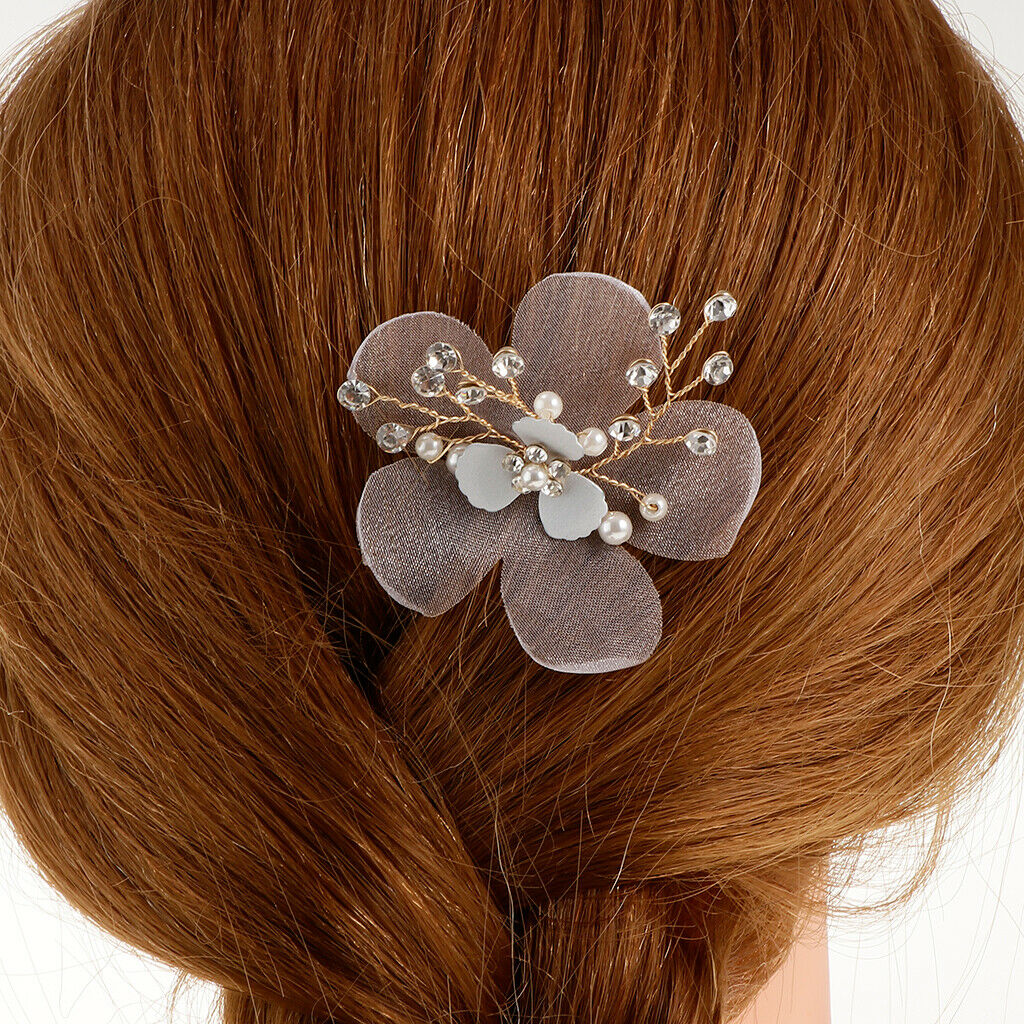 Elegant Pearls Rhinestone Flower Hair Pins Wedding Bridal Bridesmaid Jewelry