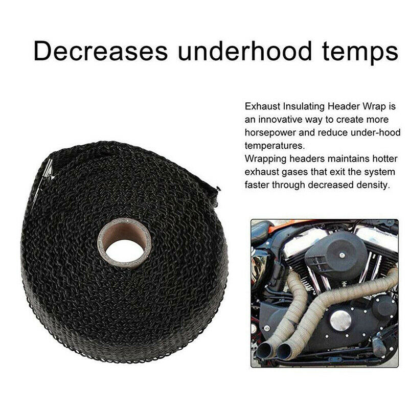 Roll 5M Black Fiberglass Exhaust Manifold Header Pipe Heat Wrap Tape +4 Ties Tt