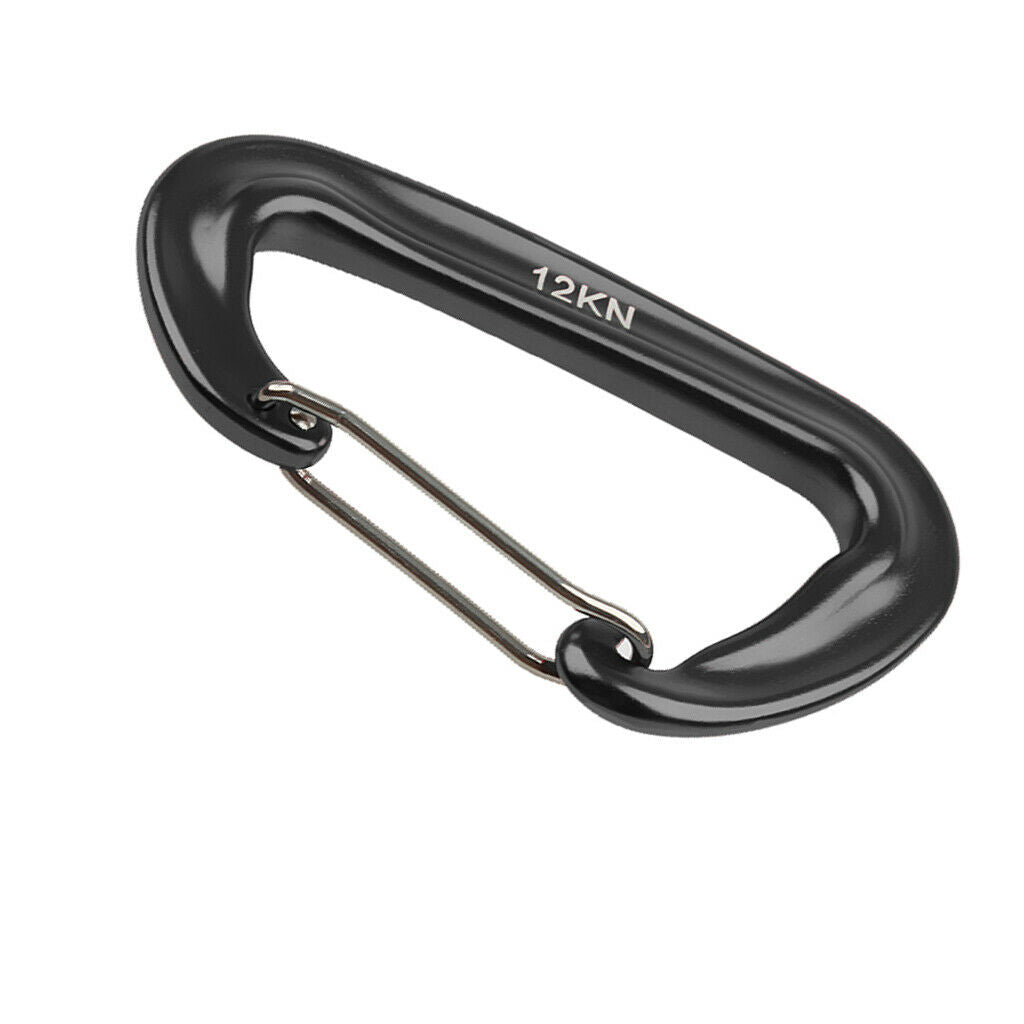 Black Aluminum Alloy D Carabiner Spring Snap Clip Hooks Keychain Hiking 12KN