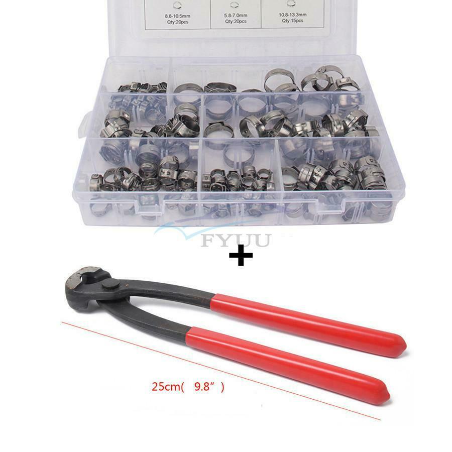 Stainless Steel Single Ear Hose Clamps O-Clips Fuel Air Pipe Clamps with Pliers