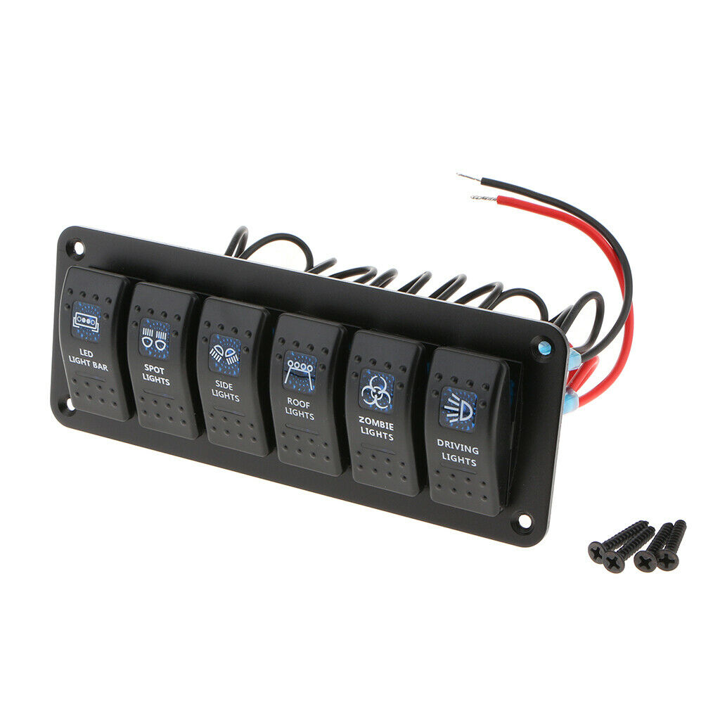 6 Gang Rocker Resetting Switch Panel 12/24V Circuit Breaker Car Marine Boat