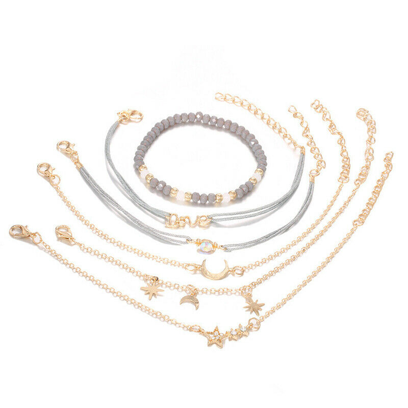 6pcs/set Bohemian Women Tassels Leaves Circular Chains Bangle Jewel.l8