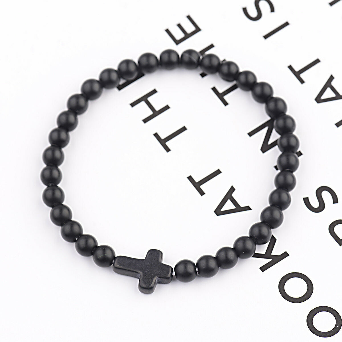 Matte Onyx Stone Cross Yoga Beaded Bracelet Boyfriend Gift Jewelry Men Wristband
