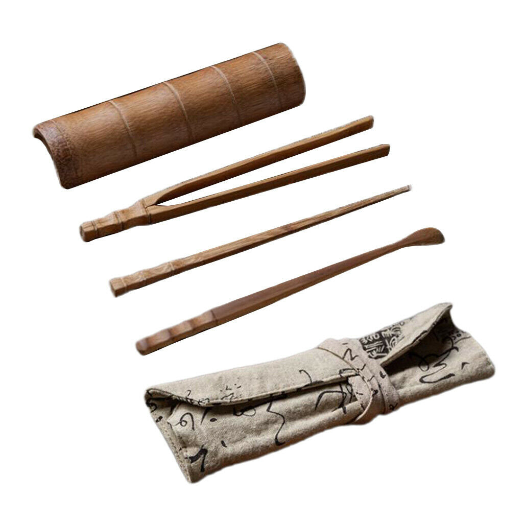Tea Accessory Bamboo Tea Scoop Spoon Clip Tea Ceremony Utensil Set K- 5pcs