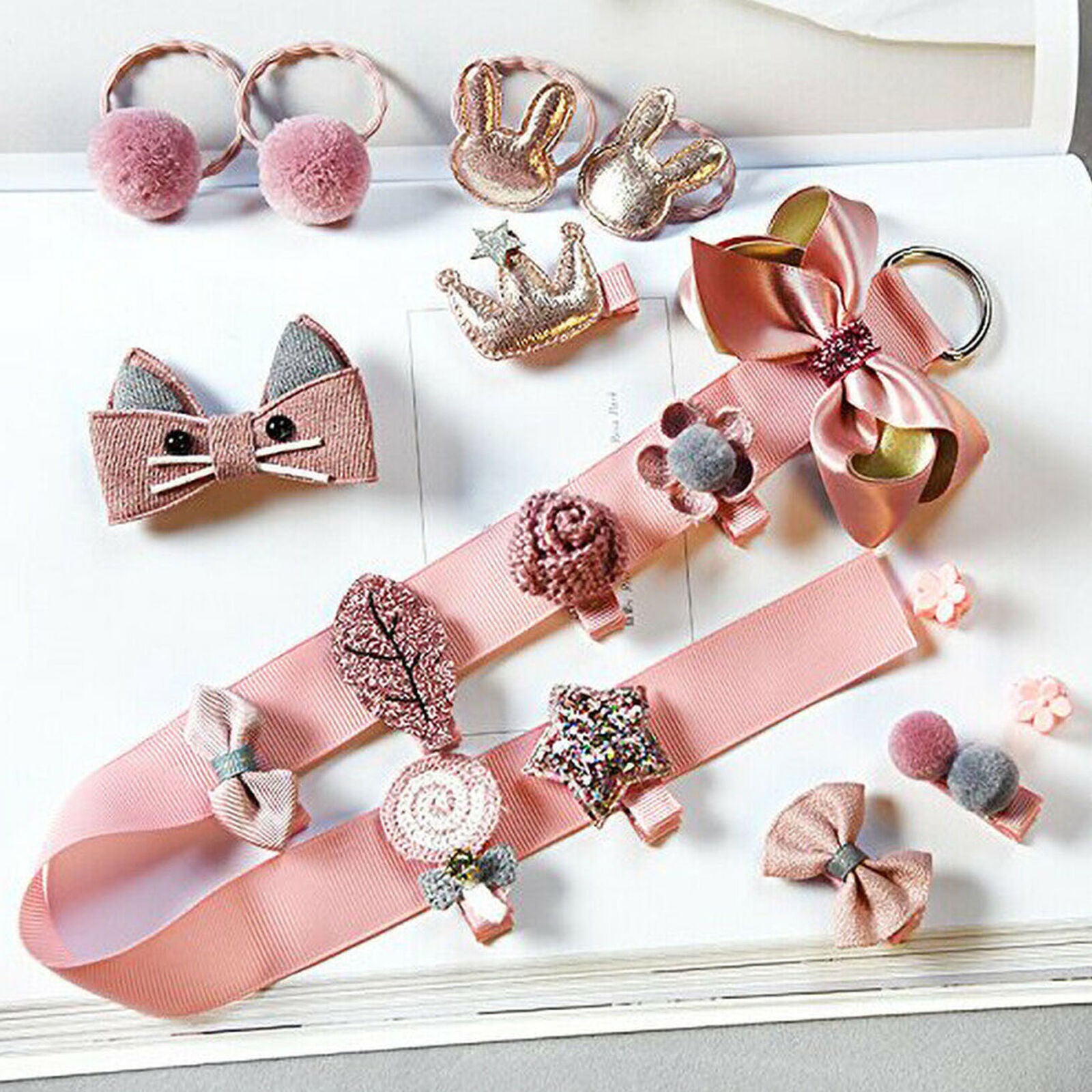 18 pieces Girls hair clip bobby pin hair tie kids flower bows gift