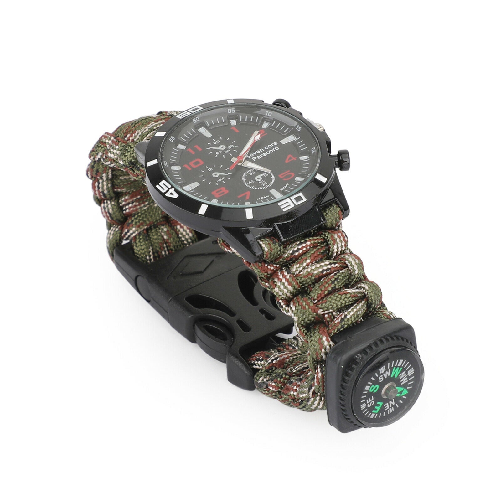 Watch Bracelet Paracord Compass Flint Fire Starter Whistle Outdoor GC B5