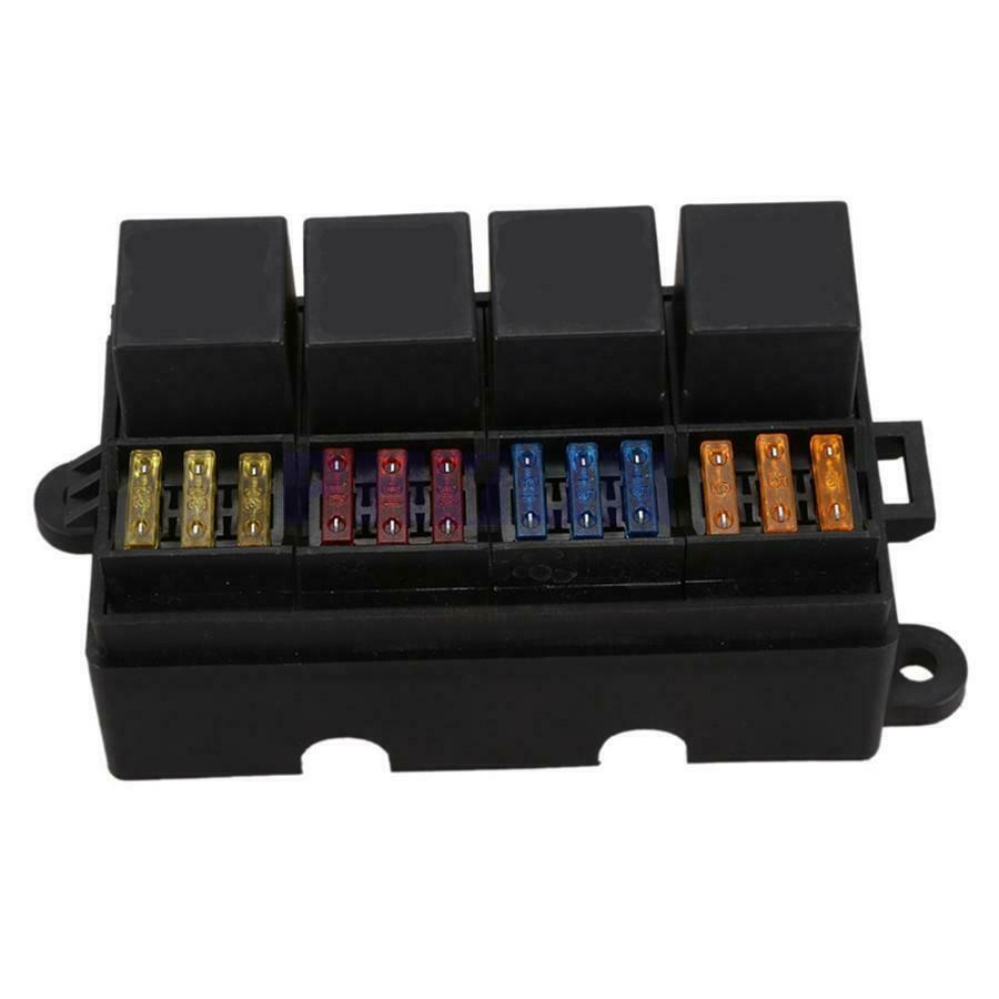 Car SUV 12 Road Insurance Case Blade Fuse Block Box 4Pin 12V 40A 4-Relay Holder