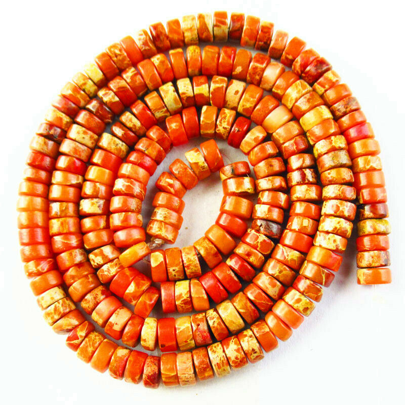 4x2mm Orange Sea Sediment Jasper Heishi Spacer Loose Bead 15.5 inch A-633TZ