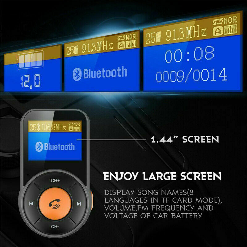 Bluetooth Auto Car FM Transmitter MP3 Player Handsfree USB Charger TF Cigar Plug