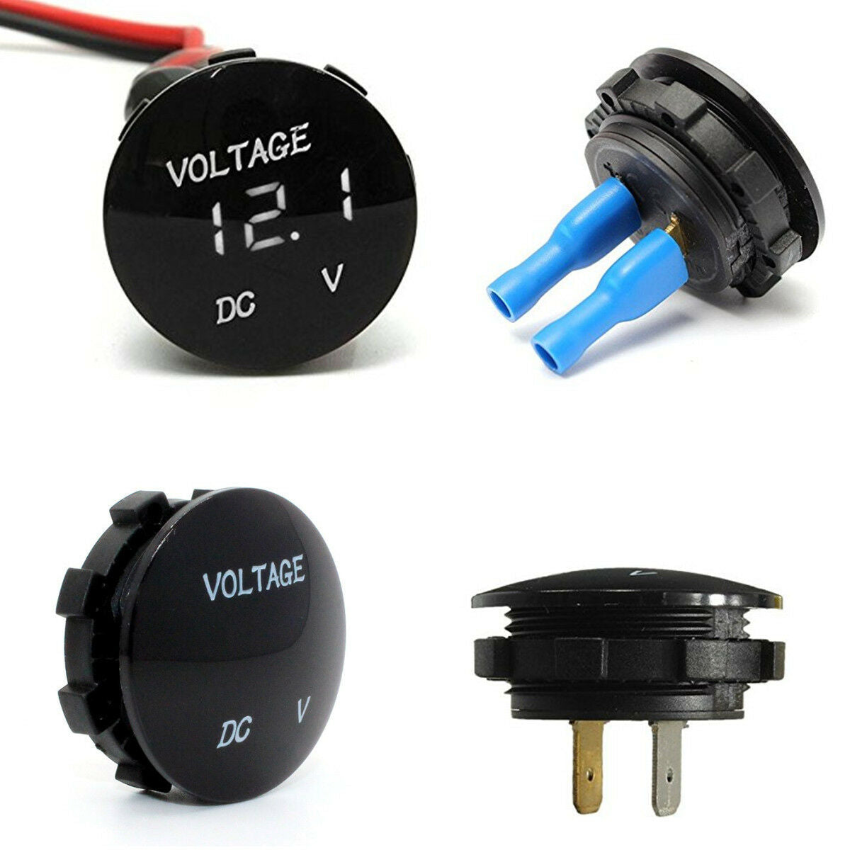 DC12-24V Car SUV Mini Round White LED Digital Display Voltmeter Meter Waterproof