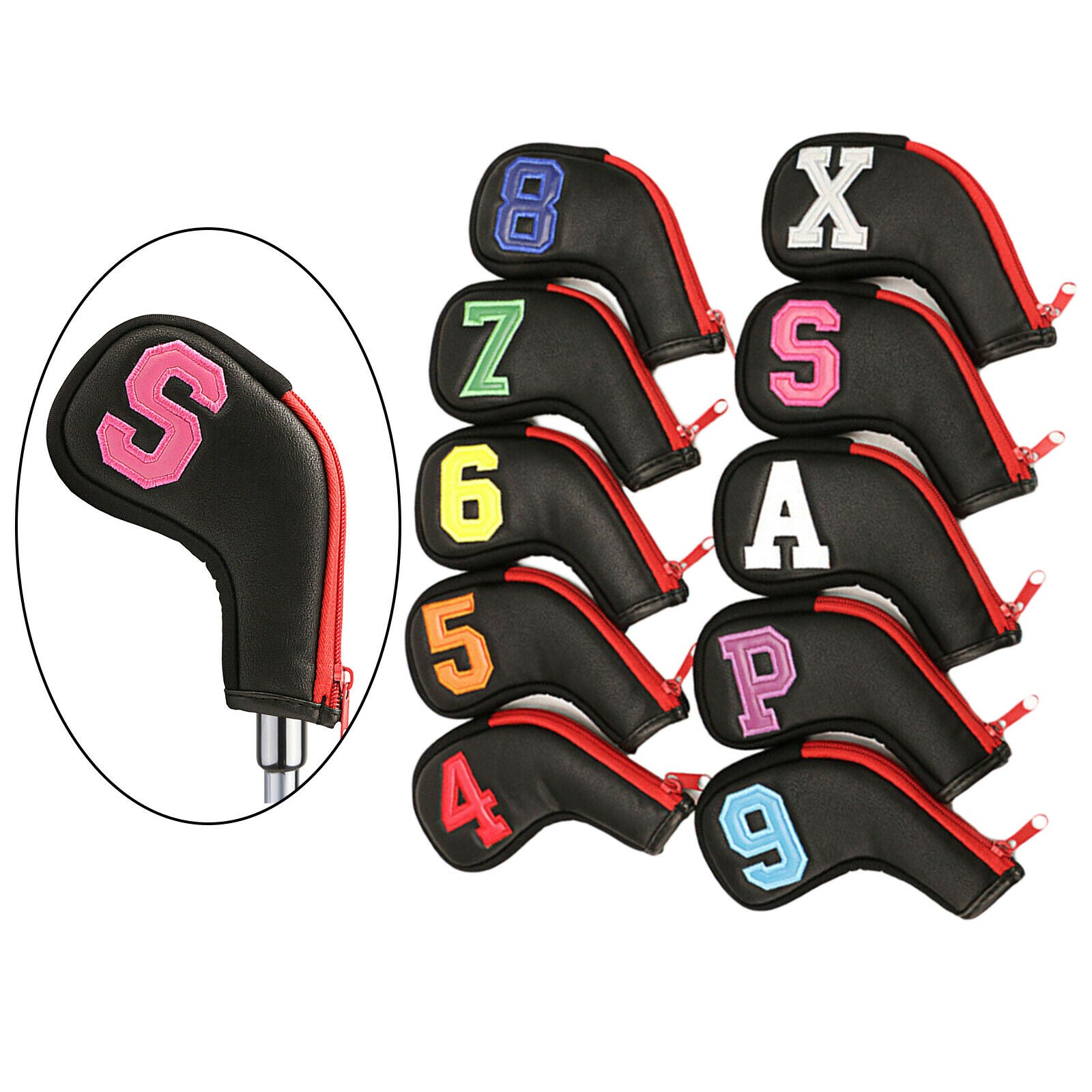 10Pcs Leather Golf Club Iron Covers 4 5 6 7 8 9 P A S X Waterproof HeadCover