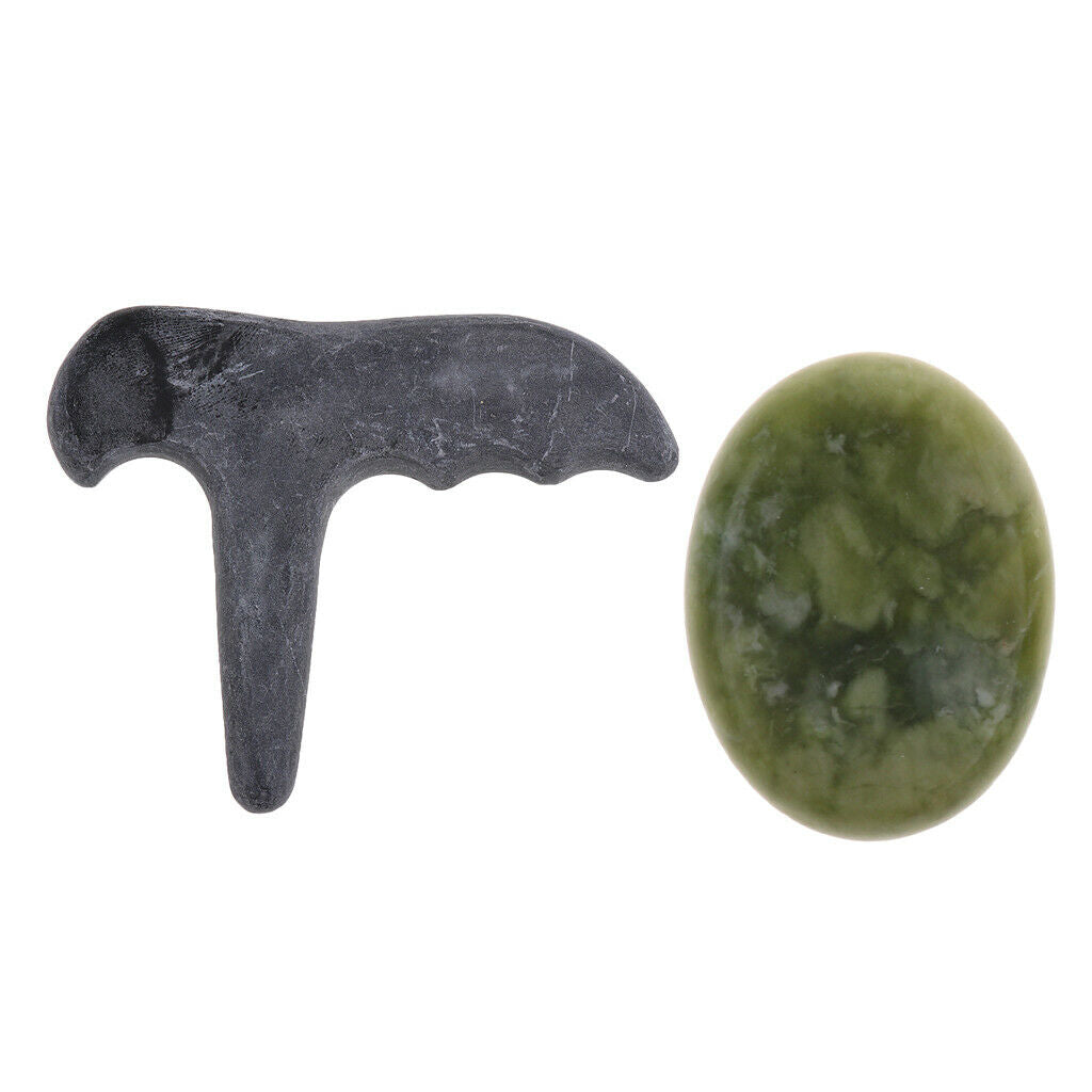 2Pcs Jade Roller Gua Sha Set For Skin Massage Stone Tool Chinese Medicine