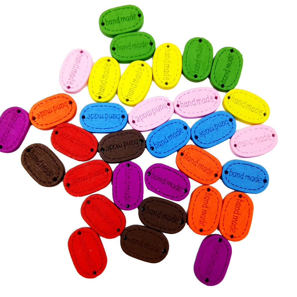 200 Pieces Hand-colored Label Shaped Wooden Buttons Labels
