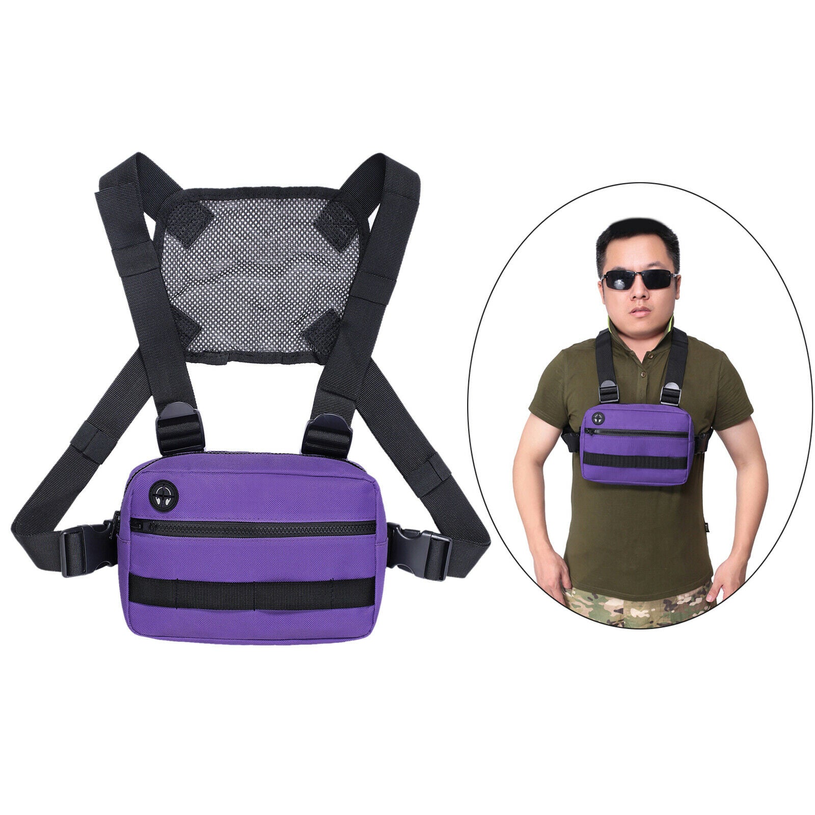 Men Chest Rig Vest Outdoor Harness Bag Hiking Pouch Shoulder Bag Purple