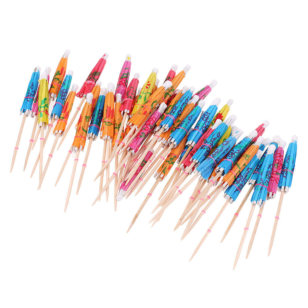 50x Colorful Tropical Parasol Umbrella Snack Cocktail Party Drink Food Picks