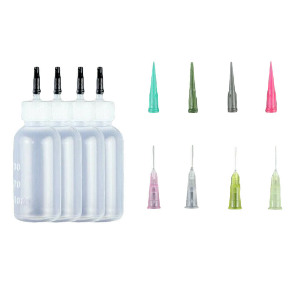 Plastic Tattoo Ink Glue Squeeze Syringe Bottles + Paint Dropper Needle Tips
