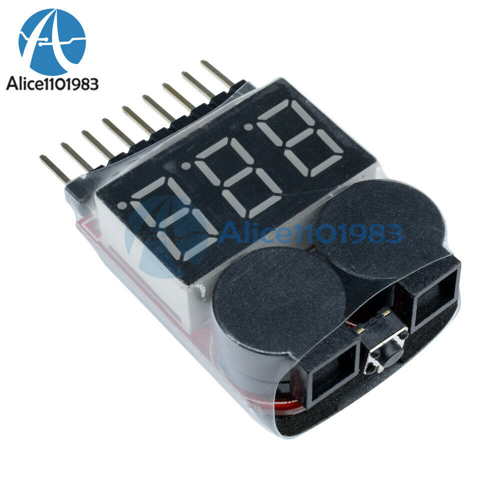 10PCS 1-8S Lipo/Li-ion/Fe Battery Low Voltage 2IN1 Meter Tester Buzzer Alarm