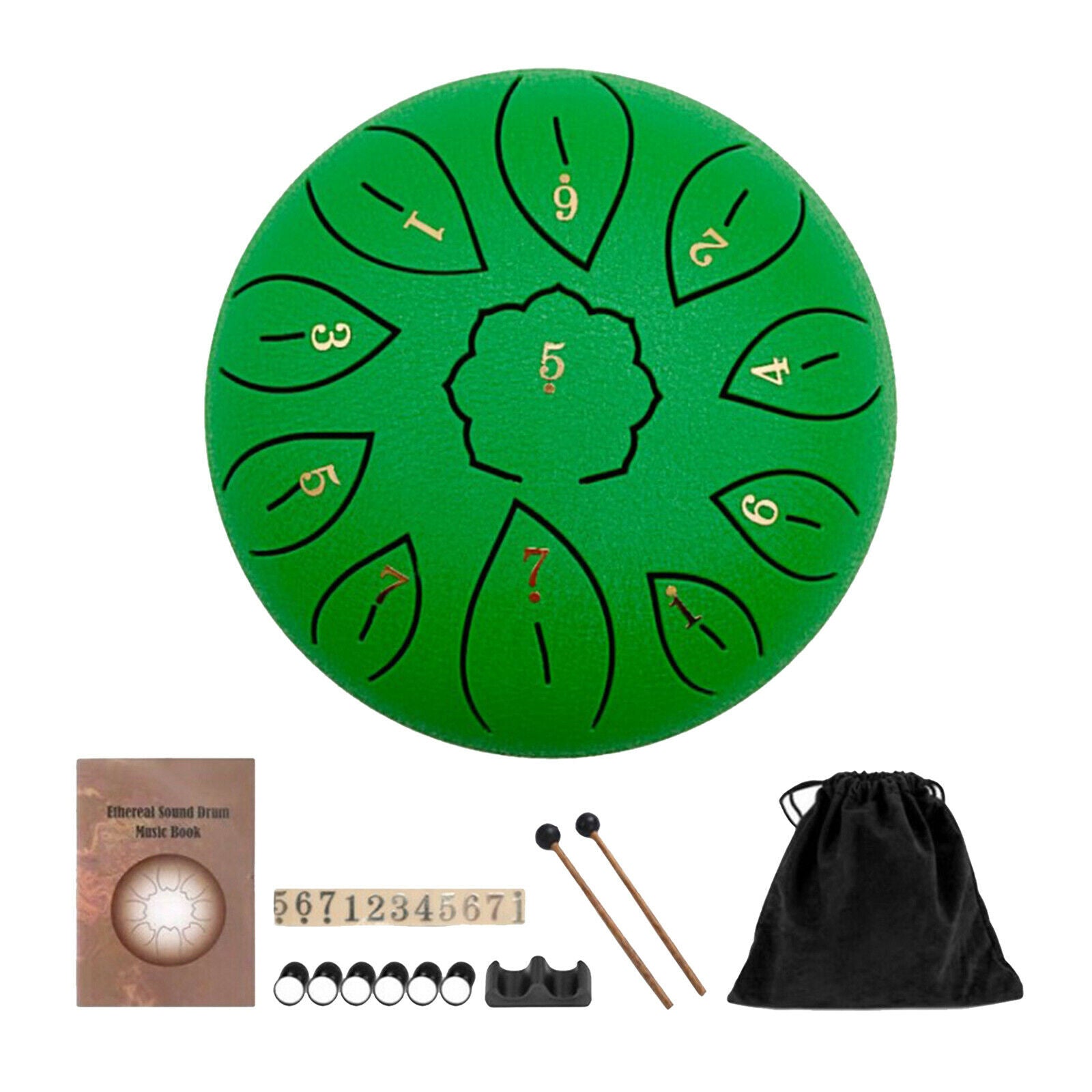 6 Inch Steel Drum Hand Pan & Music Book Yoga Meditation Gift Present green