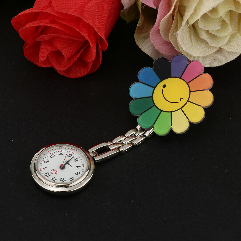 Flower shape Face Nurse Doctor Pocket Clip On Watch Brooch Fob Quartz Watch