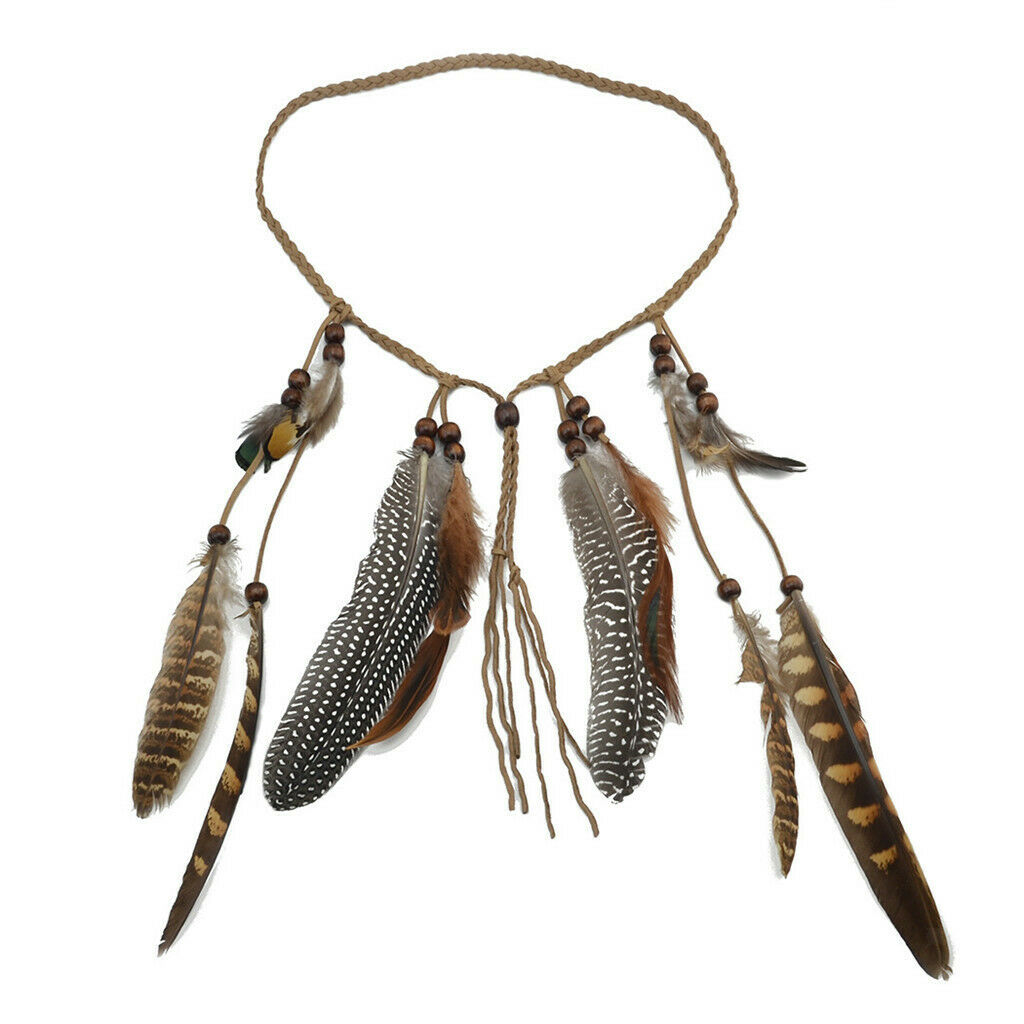 Bohemian Headband Feather Headpiece Hippie Headdress Adjustable Ethnic Party