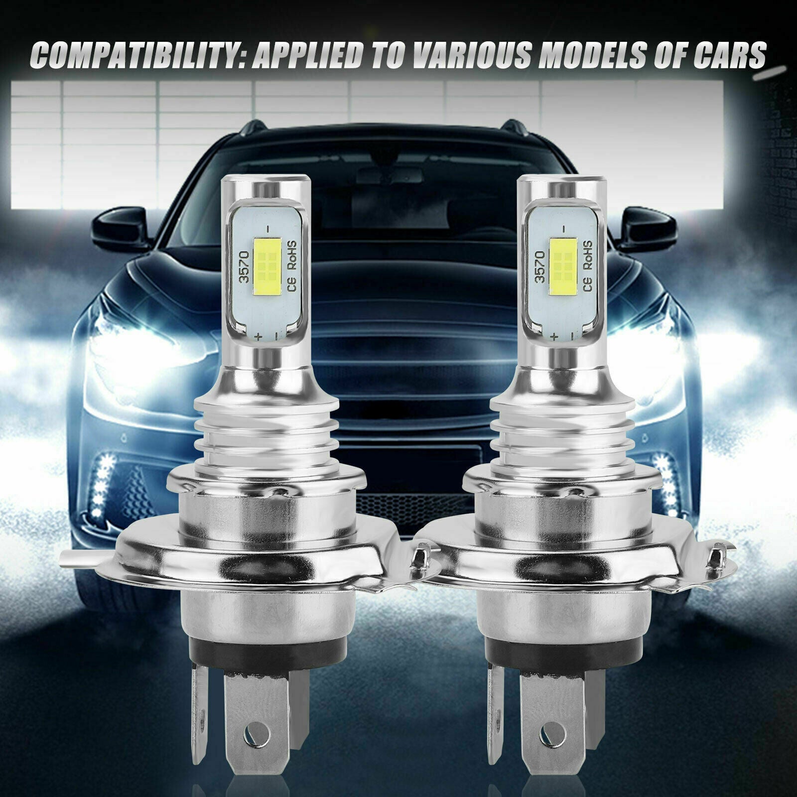 4X 9003 H4 LED Headlight Bulb Kit High Low Beam Super Bright 80W 6000K