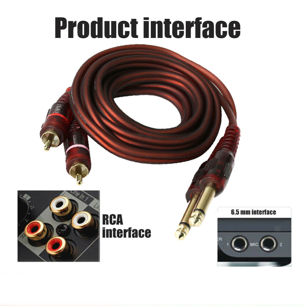 Audio Cable Dual 1/4" Male Jack 6.35mm to Dual RCA Male for Mixer Amplifier