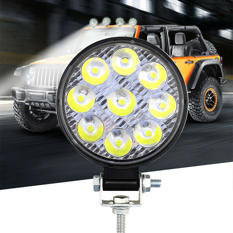 27W Round LED Work Light Flood Beam Offroad Car Driving Fog Lamp 5D LensJ FG