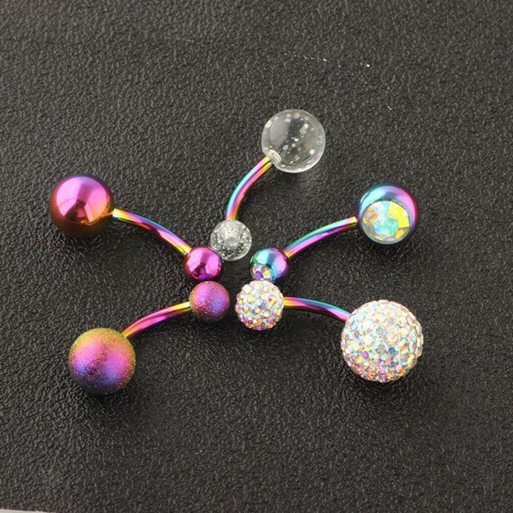 5pcs Steel Crystal Rhinestone Belly Button Navel Ring Piercings Jewelry