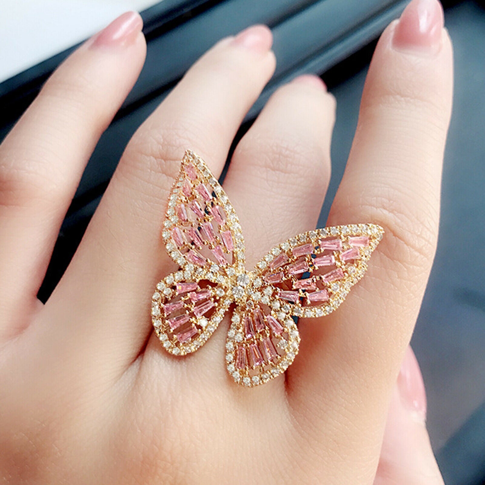 Crystal Rhinestone Butterfly Rings Gem Knuckle Rings Wedding Party Jewelry