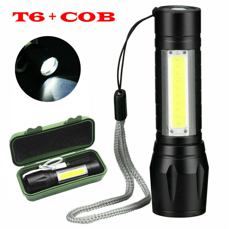 T6 COB Zoomable Torch Light Lamp with 50000LM LED Flashlight USB Rechargeable