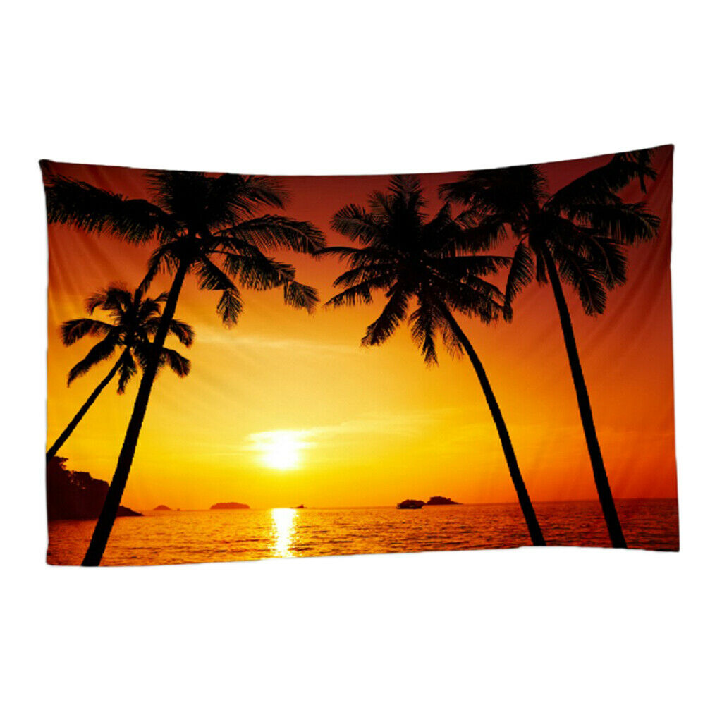 2Pcs 200x150cm Sunset on Beach Theme Wall Hanging Tapestry for TV Backdrop