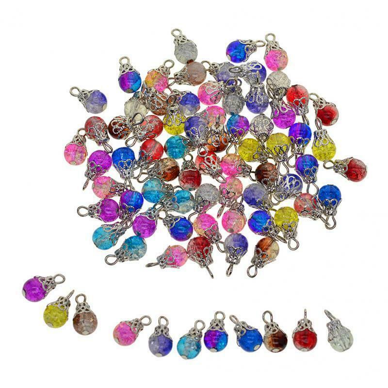 2X 50x Wholesale Glass Bead Charms Floral Pendants Jewelry Making Bracelets