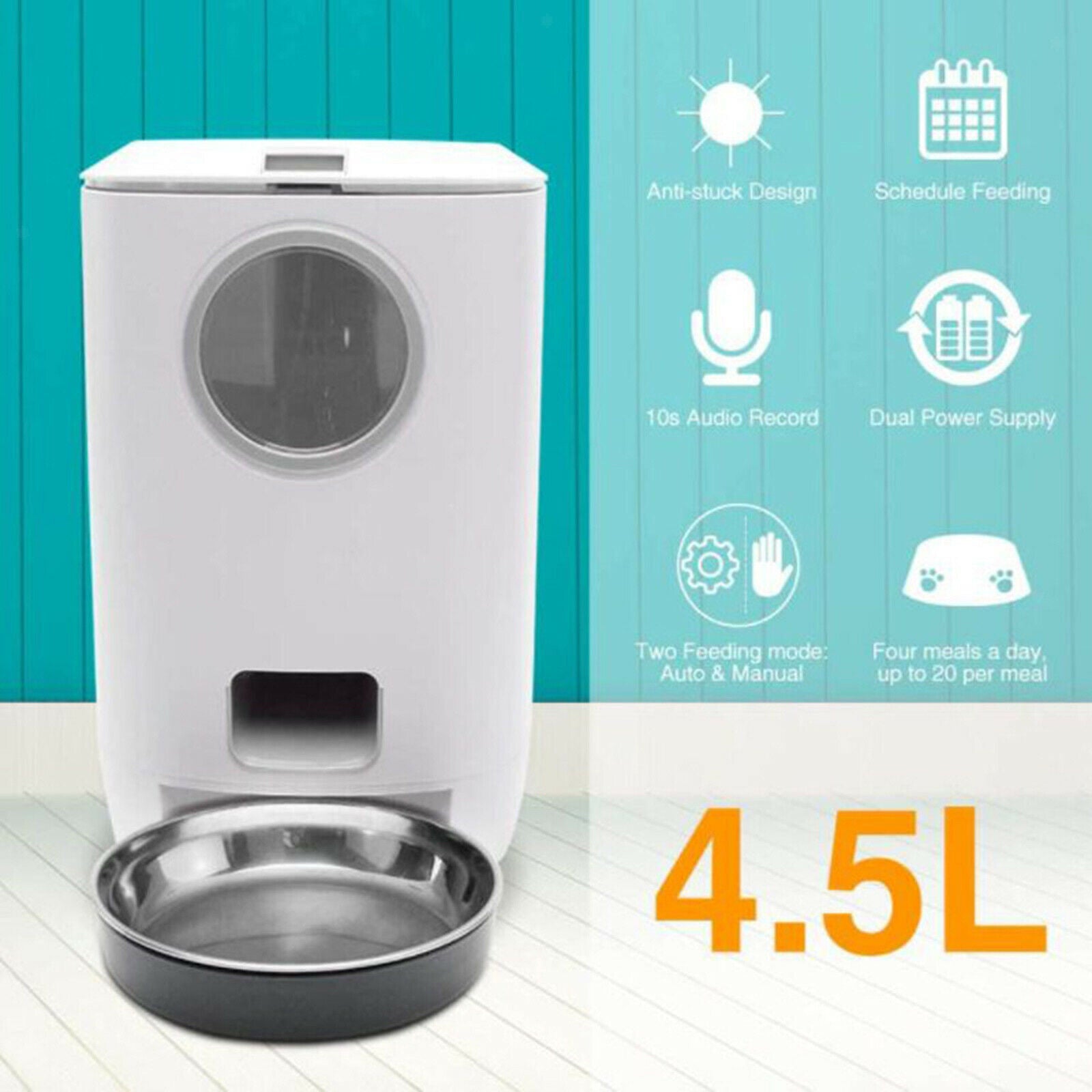 Automatic Pet Feeder for Dry Foods Timed Food Dispenser 1-4 Meals per Day