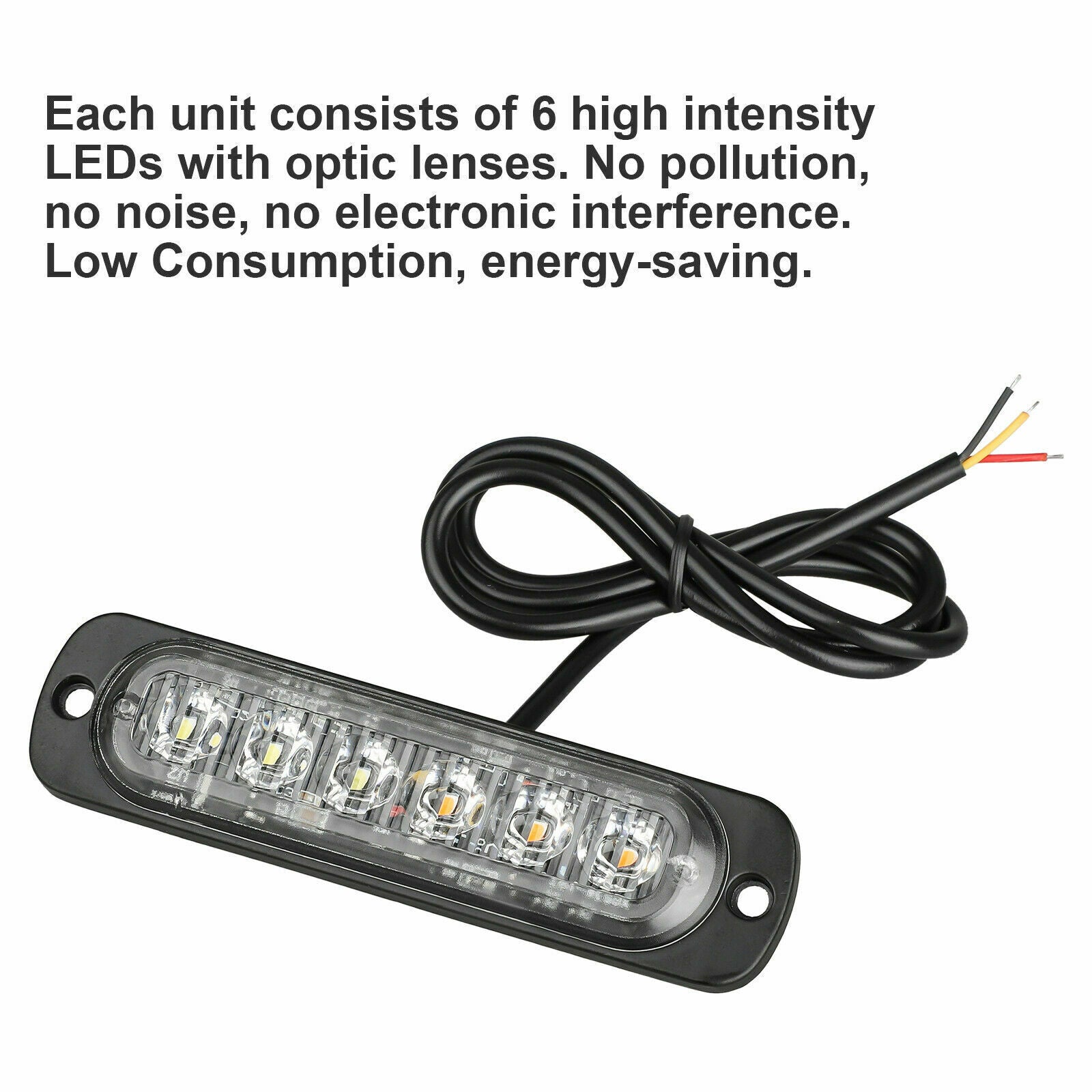 4X Amber/White 6LED Car Truck Emergency Beacon Warning Hazard Flash Strobe Light