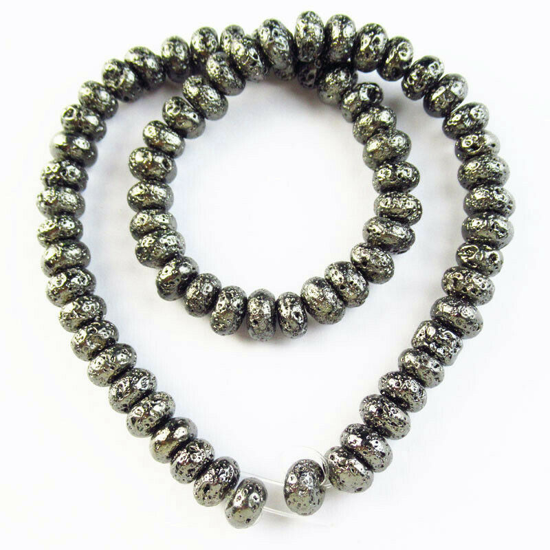 1Strand 8x5mm Black Hematite Volcano Lava Rondelle Loose Bead 15.5 inch A-412TZ