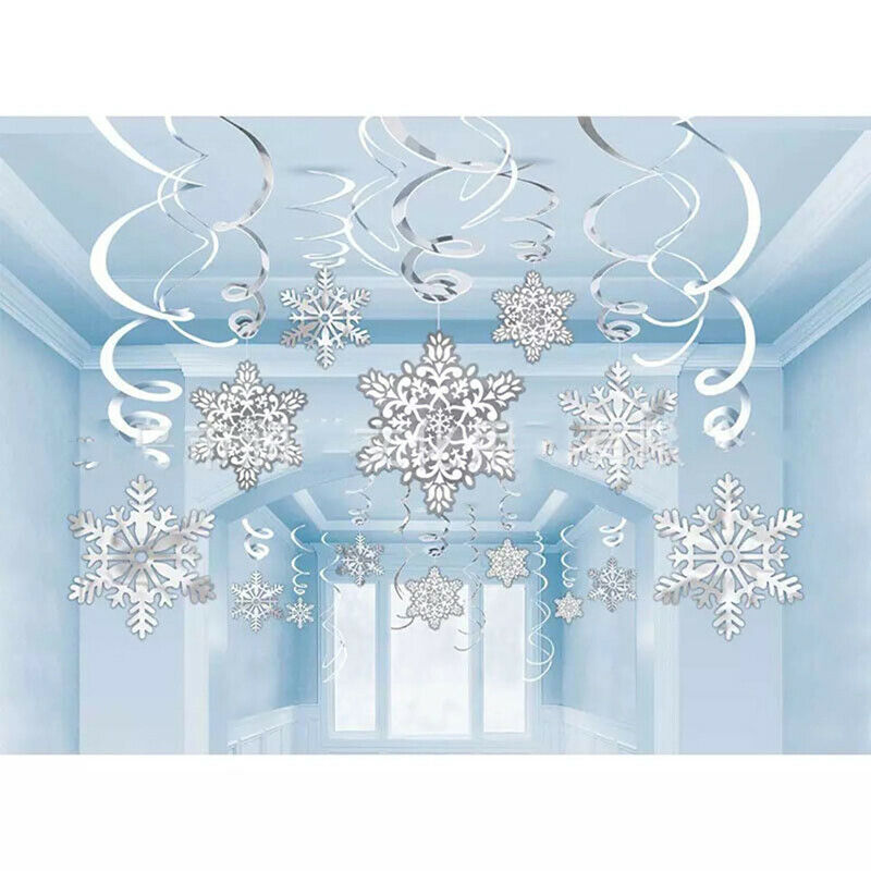 30 Pcs/Set Spiral Snowflake Ceiling Hanging Banner Garland Christmas Home DS BU